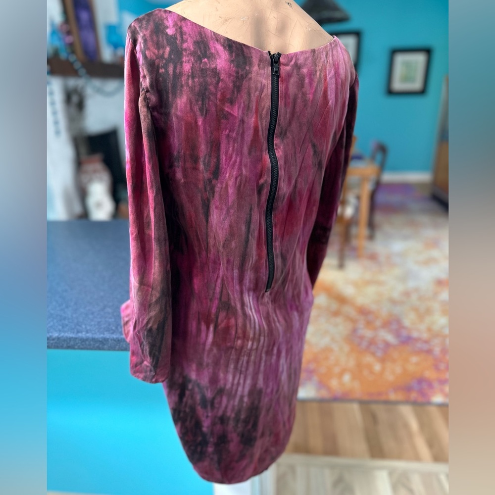 Alice + Olivia Silk Watercolor Boho-Chic Ethereal Belled Sleeve Mini Dress - S - Picture 4 of 12